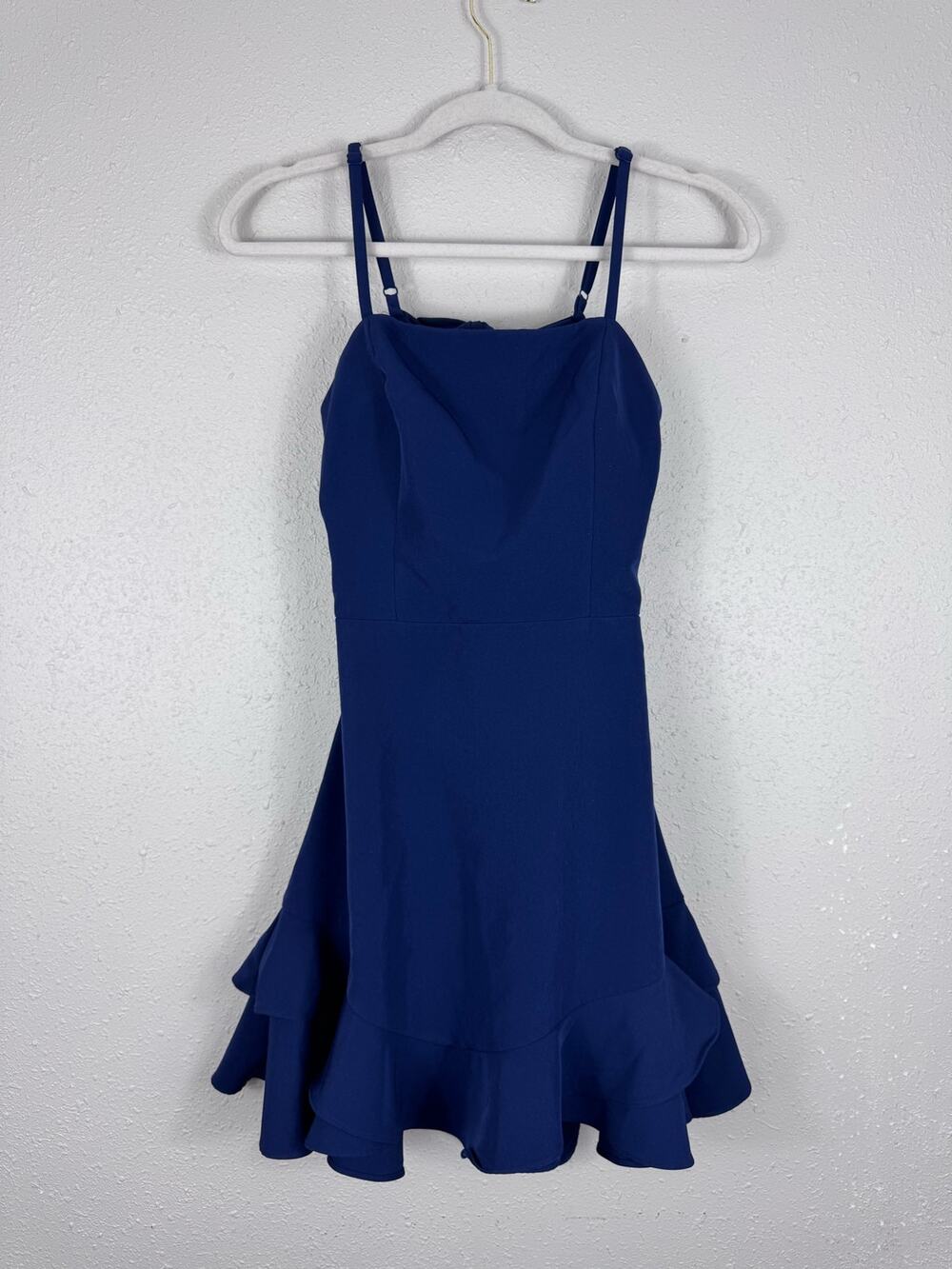 Dear Moon Spaghetti Strap Square-Neck Ruffled Hem Navy Blue Mini Dress Size 11